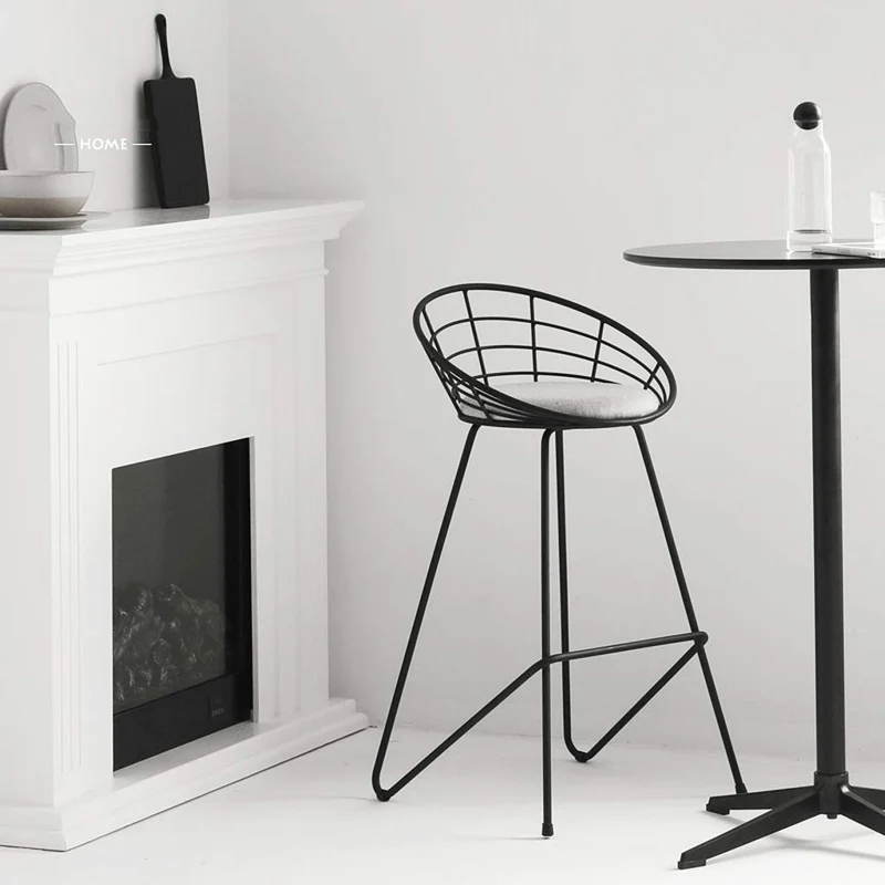 lxn Tabouret de bar Noir de simplicité Moderne, chaises Hautes de Salle à Manger rembourrées avec Tabouret Haut et Dos Creux, Pieds de Coussin en Coton Gris - 1pcs