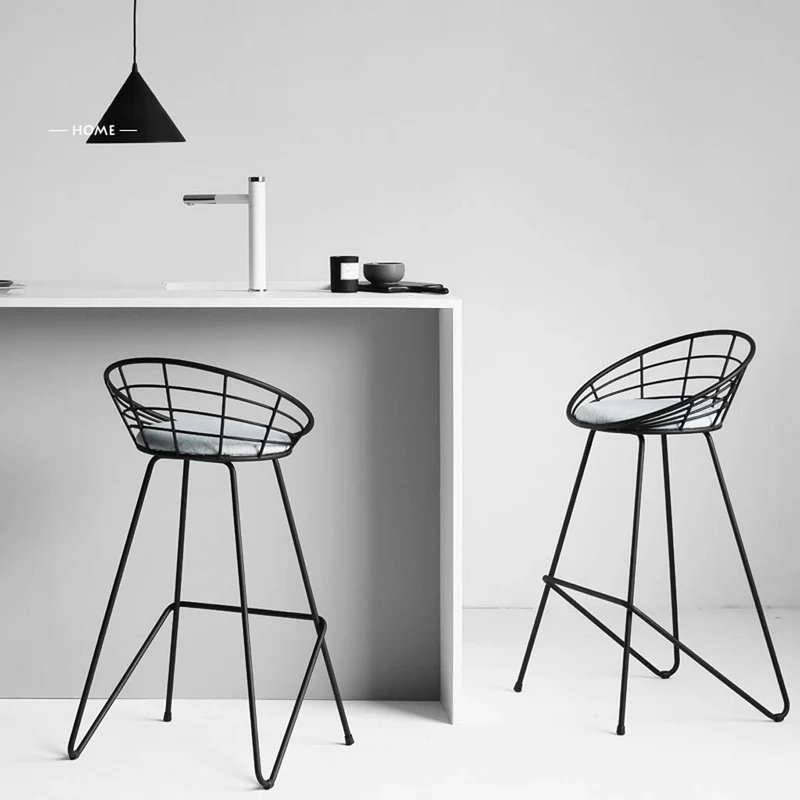 lxn Tabouret de bar Noir de simplicité Moderne, chaises Hautes de Salle à Manger rembourrées avec Tabouret Haut et Dos Creux, Pieds de Coussin en Coton Gris - 1pcs