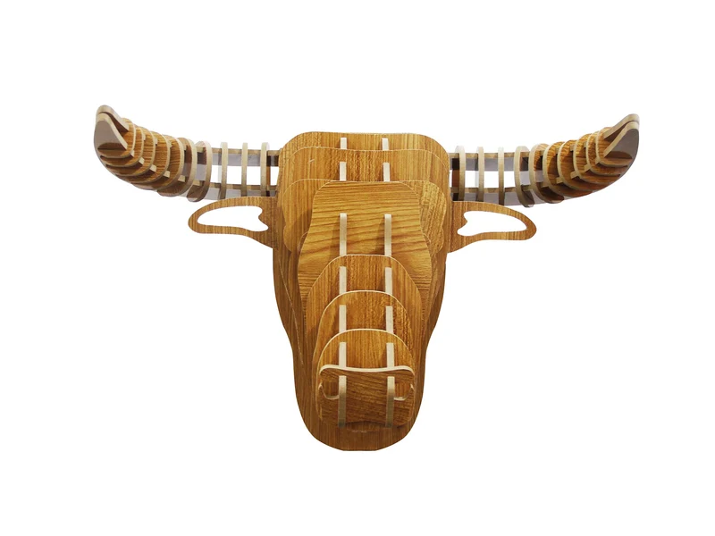 ASVP SHOP Large en bois Taureau Tête d'animal 3d Décoration murale Tête de cerf cornes