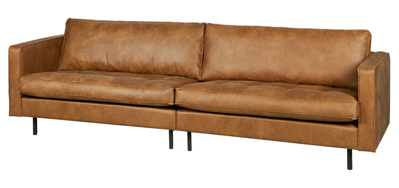 PEGANE Canapé 3 Places en Cuir et Polyester Coloris Cognac - Dim : H 83 x L 275 x P 88 cm