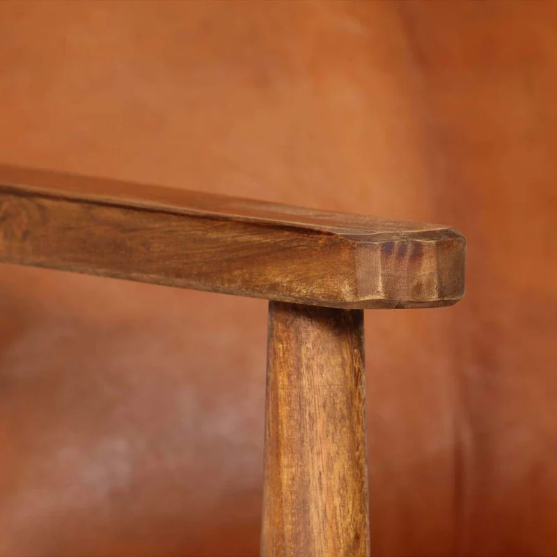 vidaXL Fauteuil Cuir Véritable avec Bois d'Acacia Marron Salle de Séjour Salon