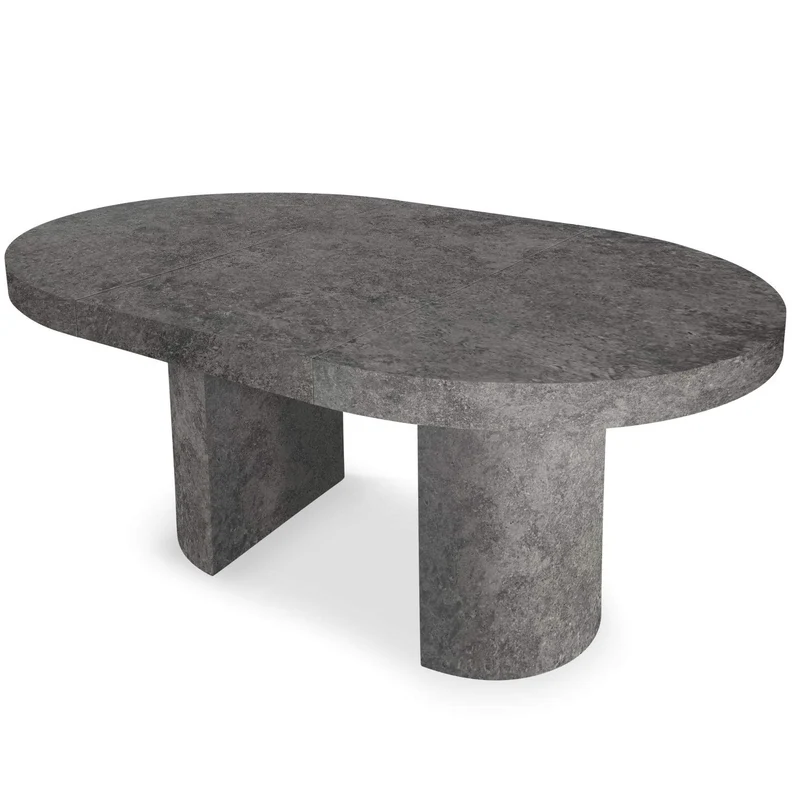 Menzzo Suzie Table Ronde Extensible, Bois, Béton, 260 x 110 x 76 cm