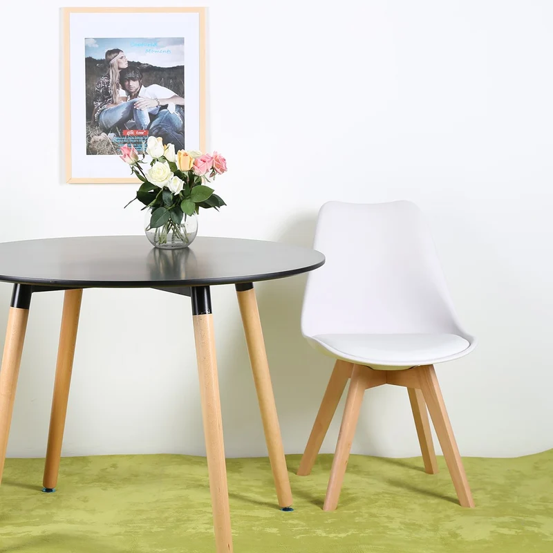 EGGREE Chaises Salle à Manger Scandinaves Lot de 4 Chaises de Cuisine, Rétro Tulip Rembourrée Chaise de Salle de Bureau, Pieds en Bois de Hêtre Massif, Blanc