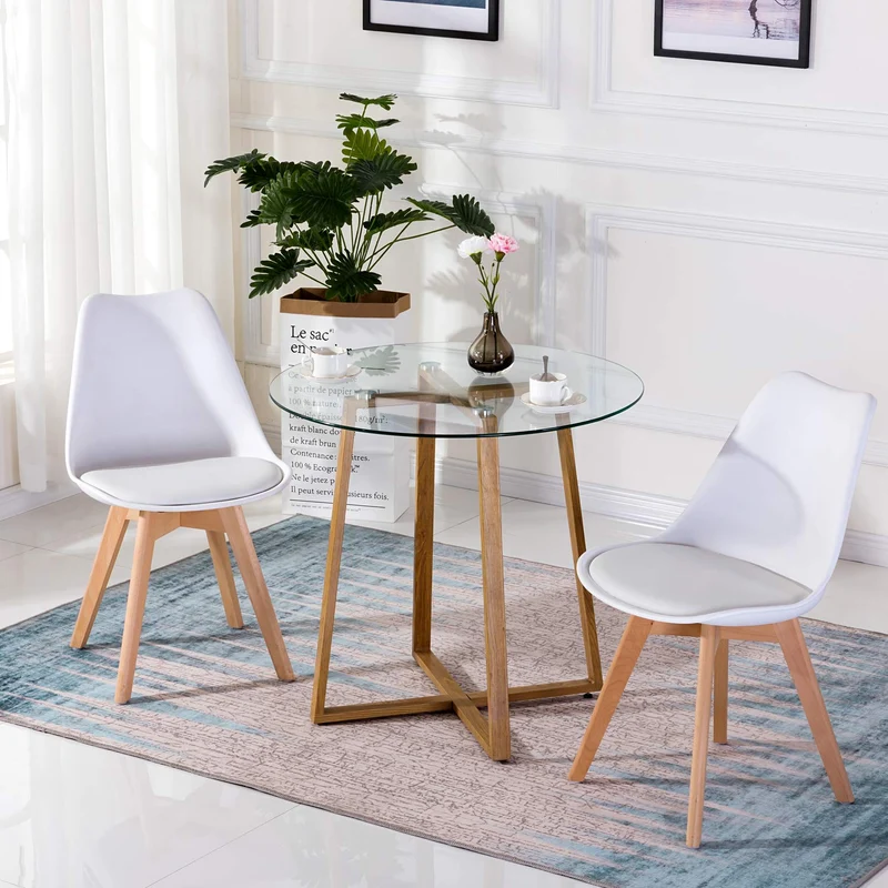 EGGREE Chaises Salle à Manger Scandinaves Lot de 4 Chaises de Cuisine, Rétro Tulip Rembourrée Chaise de Salle de Bureau, Pieds en Bois de Hêtre Massif, Blanc