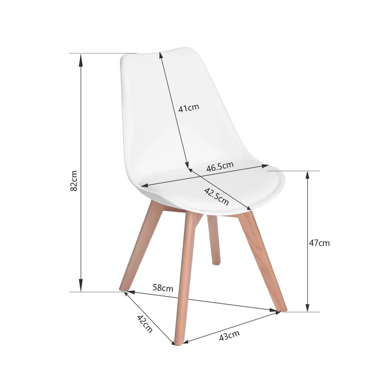 EGGREE Chaises Salle à Manger Scandinaves Lot de 4 Chaises de Cuisine, Rétro Tulip Rembourrée Chaise de Salle de Bureau, Pieds en Bois de Hêtre Massif, Blanc