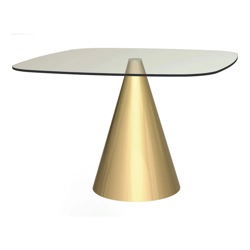 Gillmore Space Table à Manger en Verre Clair Grand Carré avec Base en Laiton Conique