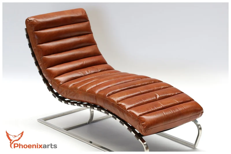 Phoenixarts Chaise Vintage en Cuir en Cuir véritable Injoy Chaise Longue Design Recamiere pour Fauteuil Chaise Longue Fauteuil en Cuir Neuf 536