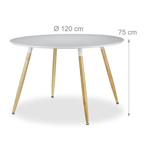 Relaxdays Table à manger ronde ARVID style scandinave 6 - 8 personnes HxD: 75 x 120 cm en bois, blanc