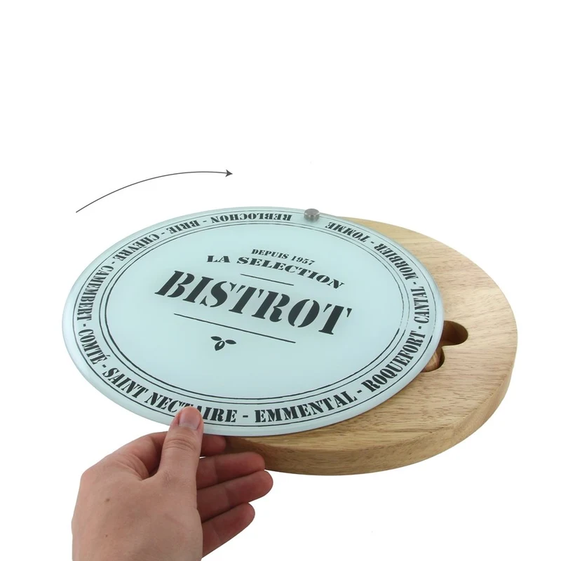 BISTROT KA1634 Planche A Fromage Bois ET Verre ET X3 USTENSILE Coloris ALEATOIRE, Marron, 25,4 x 25,4 x 2,6 cm