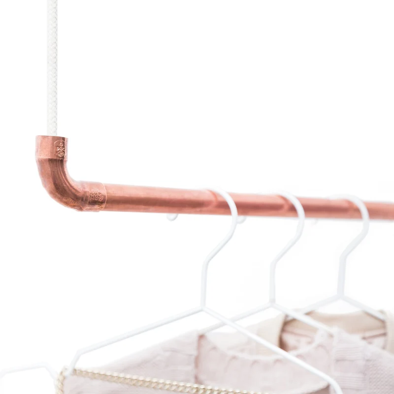Design Tringle à vêtements de Rod & Knot ? The copperrope en cuivre Tuyau et corde en coton (Blanc) hängend, couvertures de besfestigung - 70 cm
