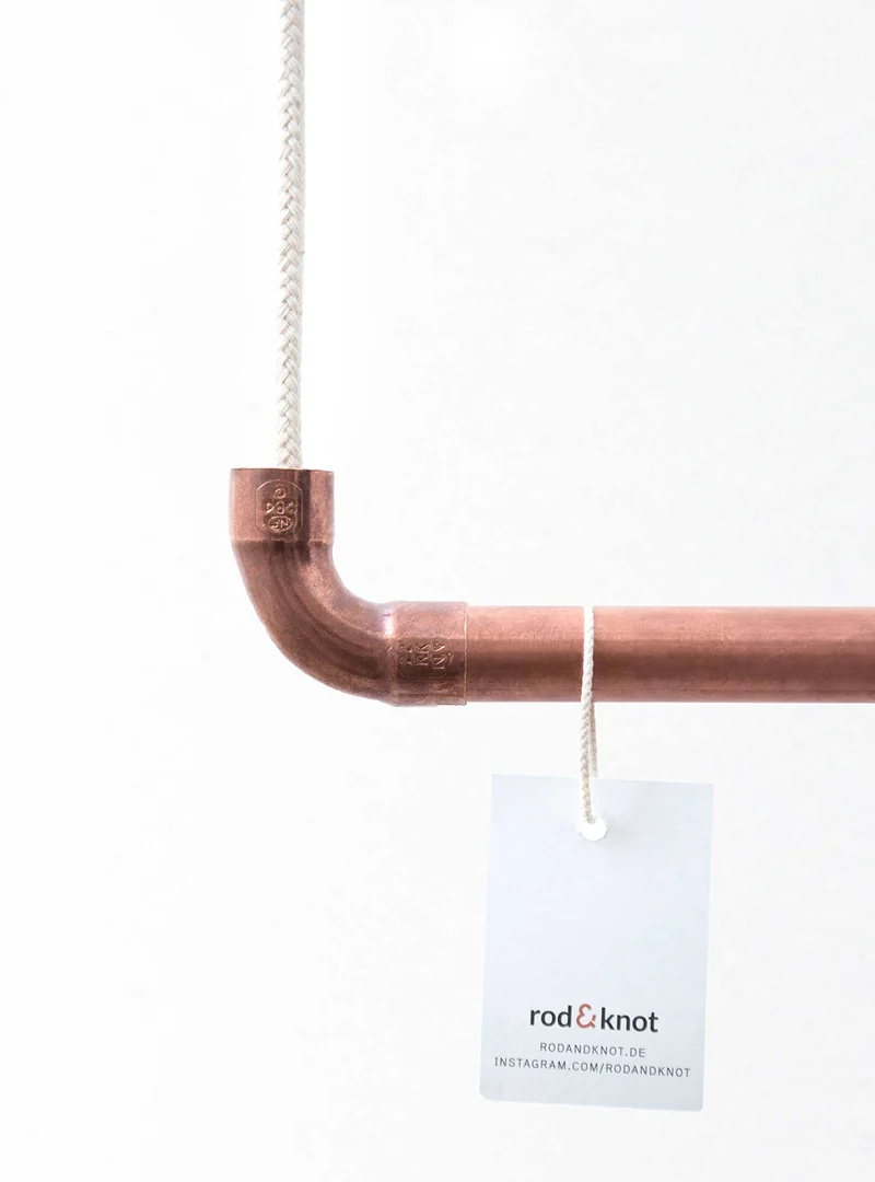 Design Tringle à vêtements de Rod & Knot ? The copperrope en cuivre Tuyau et corde en coton (Blanc) hängend, couvertures de besfestigung - 70 cm