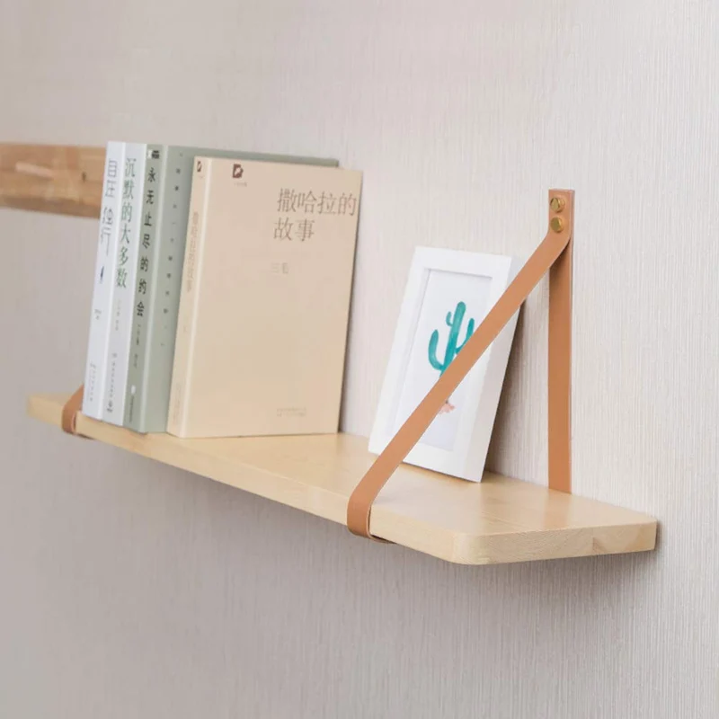 Étagère suspendue suspendue en bois flottant étagères de rangement bracelet en cuir swing bloc-notes 1 pièce ensemble 60 * 19 * 25cm