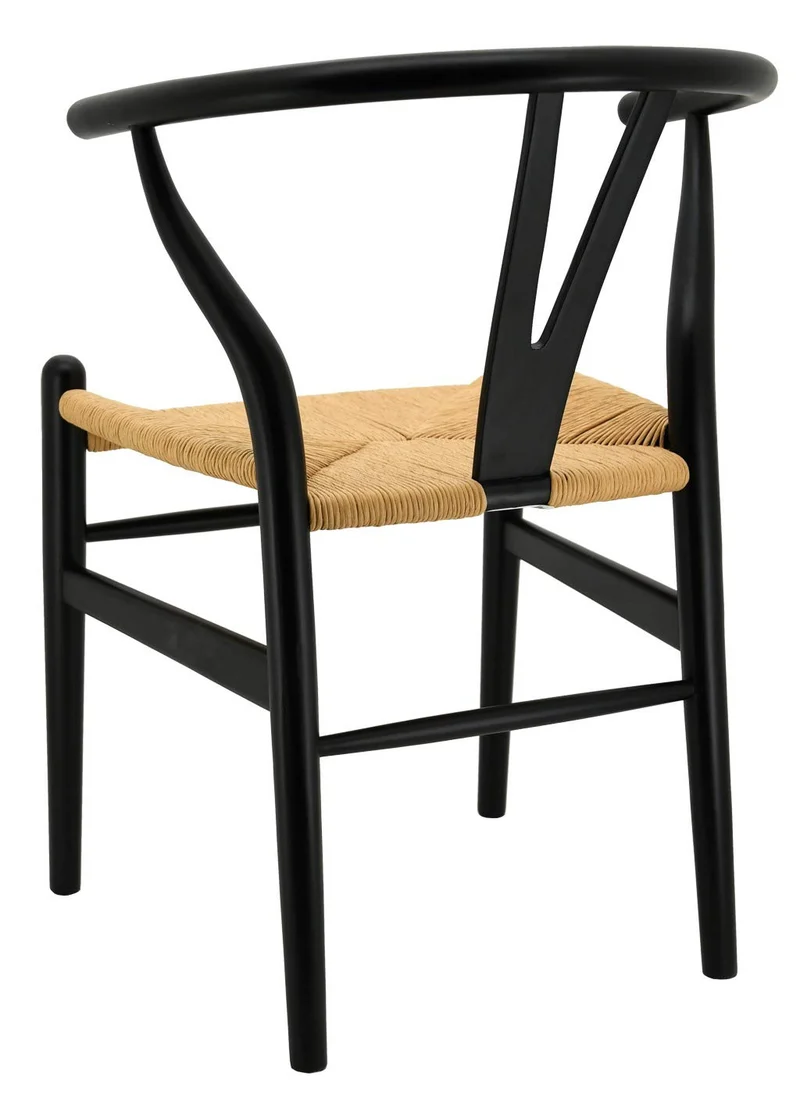 JARDIN DECO Chaise en Bouleau laqué Noir et Papier cordé