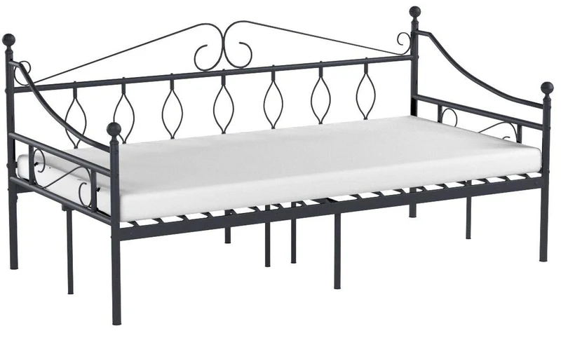 Aingoo Lit Banquette Canapé lit Simple en Métal Lit de Jour, Lit de Loisirs pour Enfants ou Adulte 90x190 cm, Noir