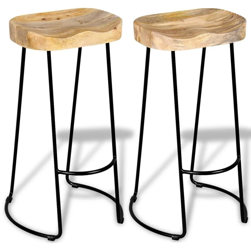 vidaXL 2X Bois de Manguier Massif Tabouret de Bar Gavin Meuble de Bistrot