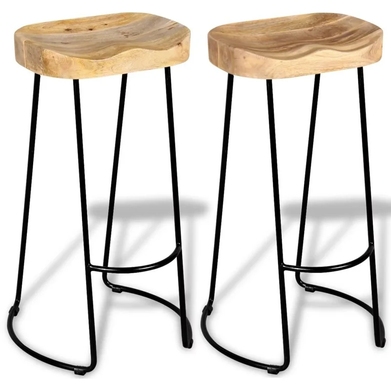 vidaXL 2X Bois de Manguier Massif Tabouret de Bar Gavin Meuble de Bistrot
