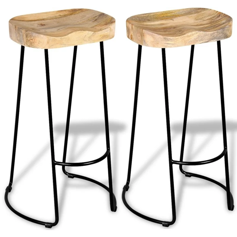vidaXL 2X Bois de Manguier Massif Tabouret de Bar Gavin Meuble de Bistrot