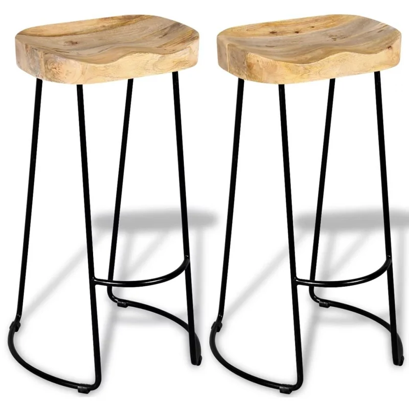 vidaXL 2X Bois de Manguier Massif Tabouret de Bar Gavin Meuble de Bistrot