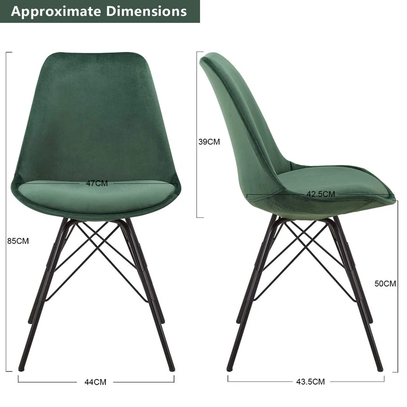 Duhome Chaise Salle à Manger Lot de 2 en Tissu Velours Vert sélection de Couleur Design Retro Chaise scandinave avec Pieds en métal 518MJ