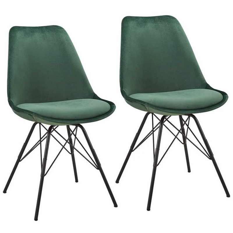 Duhome Chaise Salle à Manger Lot de 2 en Tissu Velours Vert sélection de Couleur Design Retro Chaise scandinave avec Pieds en métal 518MJ