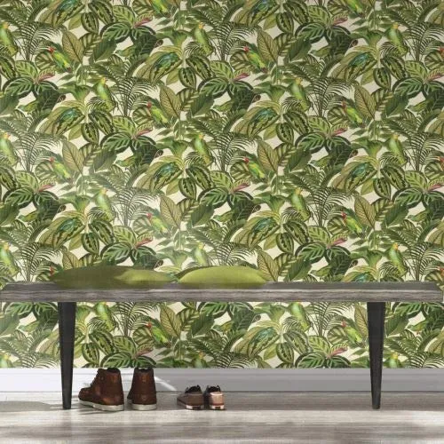 Tropical Jungle papier peint perroquets Oiseaux Feuilles Vert Multicolore Muriva Papier peint