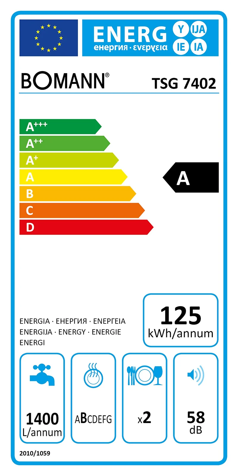 Bomann TSG 7402 Mini Lave-Vaisselle avec écran LED, réservoir d'eau intégré 5 litres, 5 programmes + Fonction supplémentaire, 2 pulvérisateurs, température de Nettoyage 45°C - 70°C, Blanc