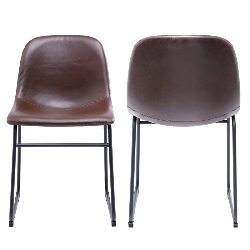 RFIVER Chaise de Salle à Manger de Style Vintage Confortable avec Siège en Cuir PU et Base en Métal Robuste pour Cuisine Salon Lot de 2 Brun BS1003