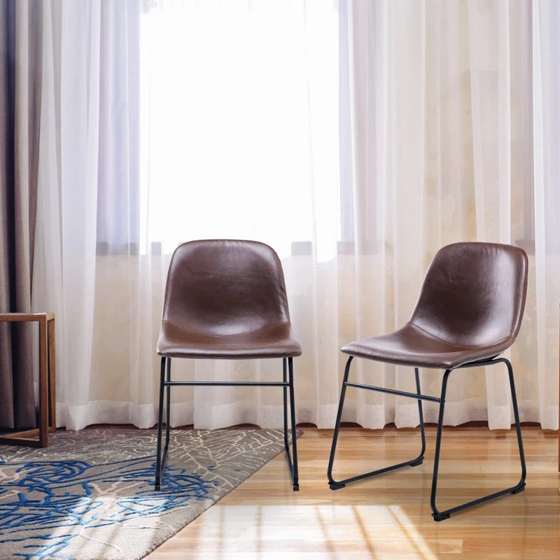 RFIVER Chaise de Salle à Manger de Style Vintage Confortable avec Siège en Cuir PU et Base en Métal Robuste pour Cuisine Salon Lot de 2 Brun BS1003