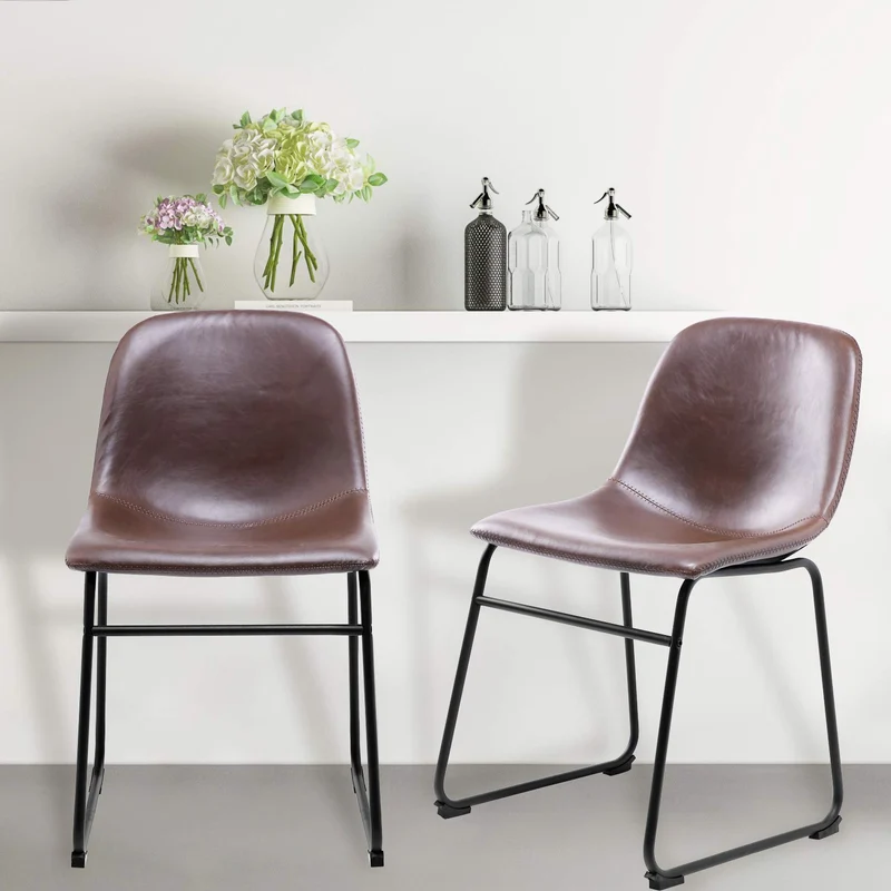 RFIVER Chaise de Salle à Manger de Style Vintage Confortable avec Siège en Cuir PU et Base en Métal Robuste pour Cuisine Salon Lot de 2 Brun BS1003
