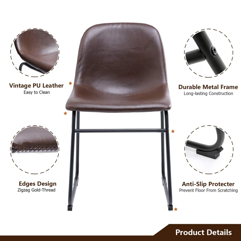 RFIVER Chaise de Salle à Manger de Style Vintage Confortable avec Siège en Cuir PU et Base en Métal Robuste pour Cuisine Salon Lot de 2 Brun BS1003