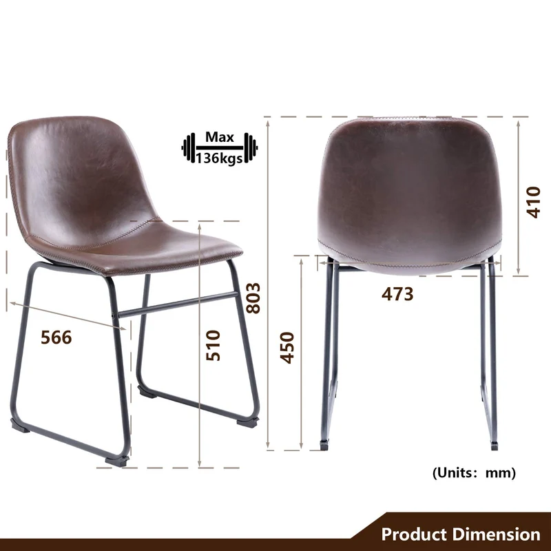 RFIVER Chaise de Salle à Manger de Style Vintage Confortable avec Siège en Cuir PU et Base en Métal Robuste pour Cuisine Salon Lot de 2 Brun BS1003