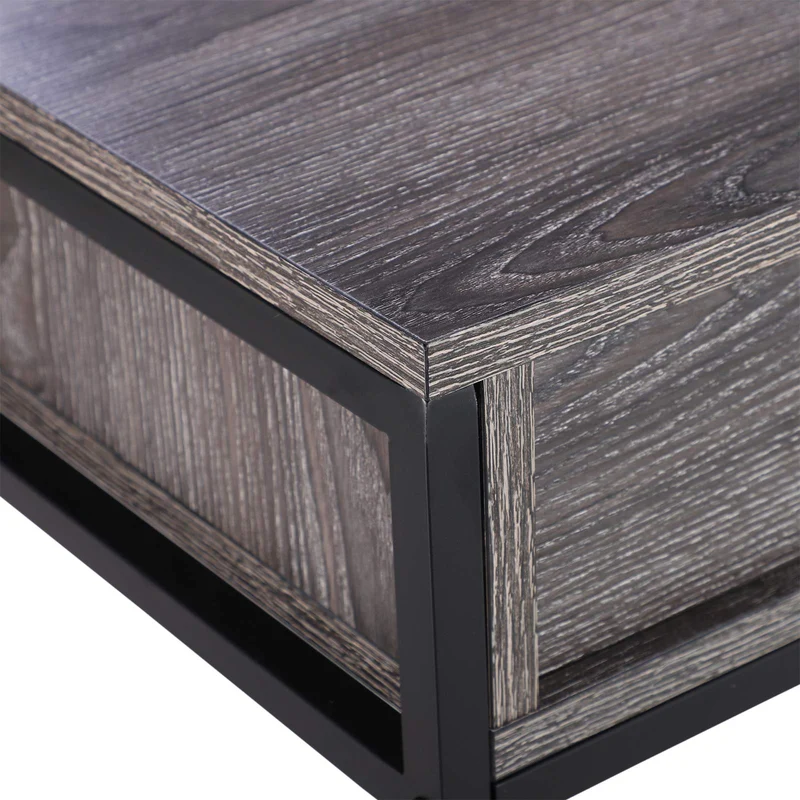 Homcom Console Table d'appoint Design Industriel dim. 120L x 30l x 81H cm 2 tiroirs étagère Acier Noir Panneaux Particules Bois Gris