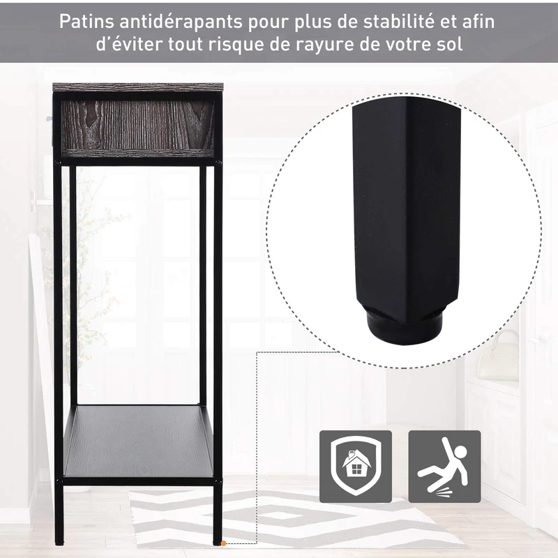 Homcom Console Table d'appoint Design Industriel dim. 120L x 30l x 81H cm 2 tiroirs étagère Acier Noir Panneaux Particules Bois Gris