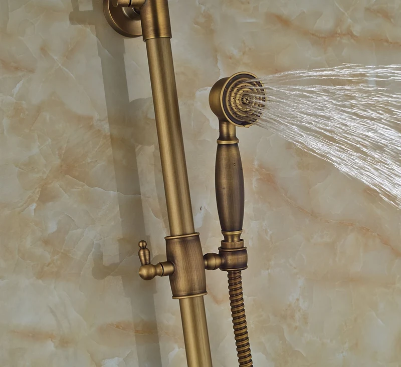Rozine Laiton antique 20,3 cm précipitations de bain douche robinet support mural robinet mitigeur avec douchette à main, R2120