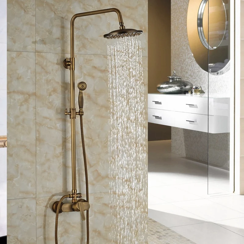 Rozine Laiton antique 20,3 cm précipitations de bain douche robinet support mural robinet mitigeur avec douchette à main, R2120