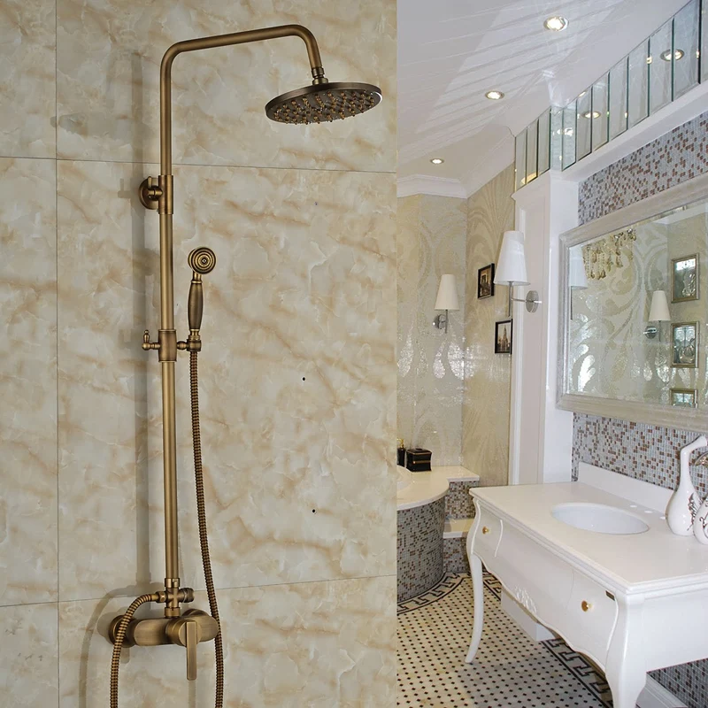 Rozine Laiton antique 20,3 cm précipitations de bain douche robinet support mural robinet mitigeur avec douchette à main, R2120