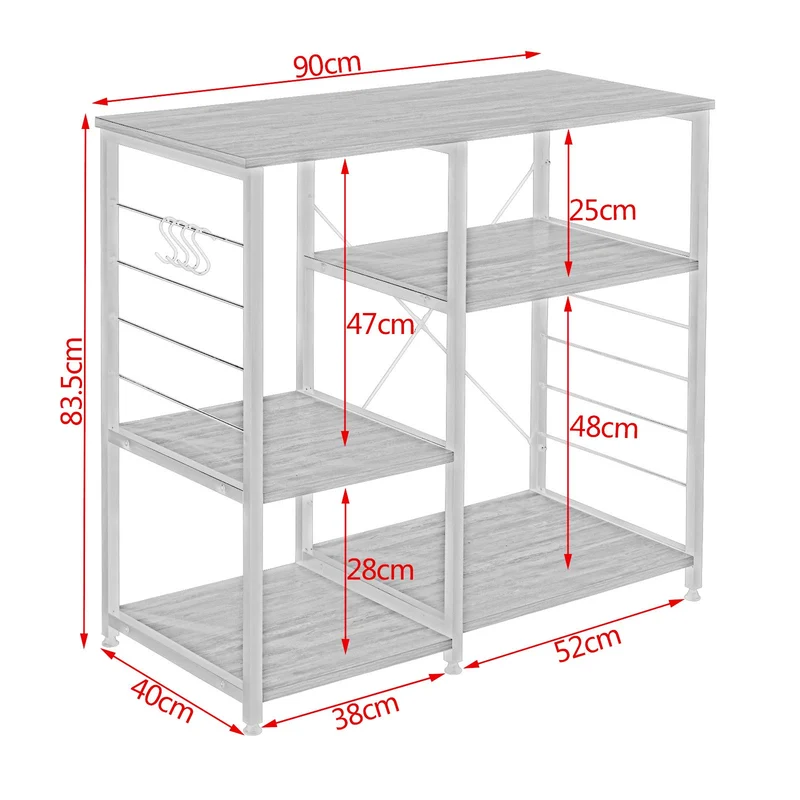 WOLTU RGB9324dc Étagère de Cuisine Étagère de Micro-Ondes en métal et Bois avec 5 Tablettes 90 x 40 x 83,5 cm, Noir + Hêtre Foncé