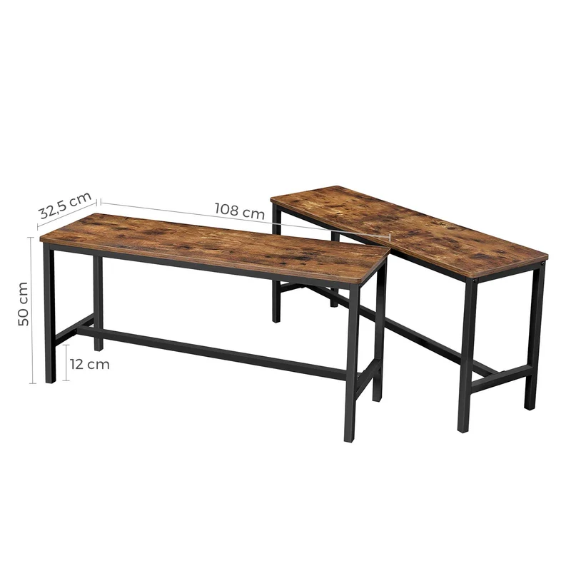 VASAGLE Bancs de Salle à Manger, Lot de 2, Siège pour Cuisine, Style Industriel, 108 x 32,5 x 50 cm, Cadre Métallique Durable, pour Cuisine, Salle à Manger, Salon, Marron Rustique KTB33X