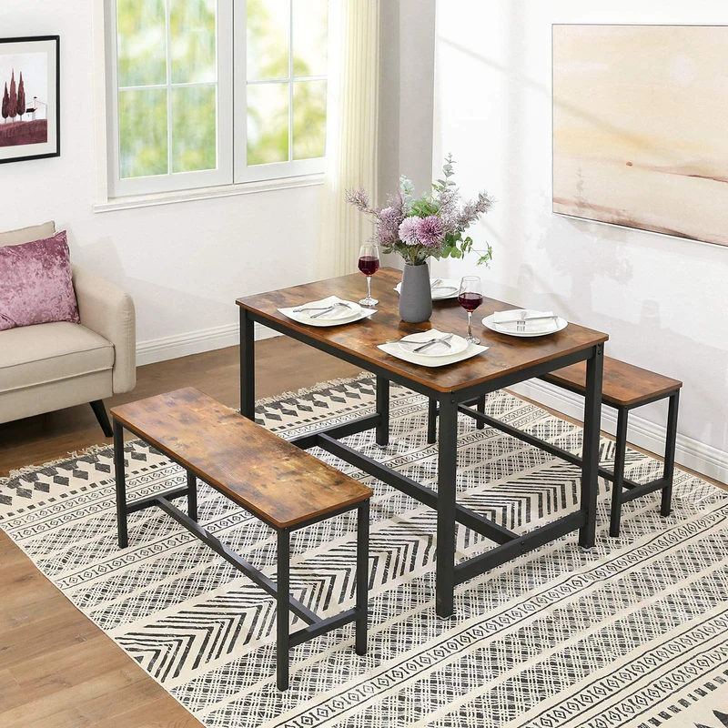 VASAGLE Bancs de Salle à Manger, Lot de 2, Siège pour Cuisine, Style Industriel, 108 x 32,5 x 50 cm, Cadre Métallique Durable, pour Cuisine, Salle à Manger, Salon, Marron Rustique KTB33X