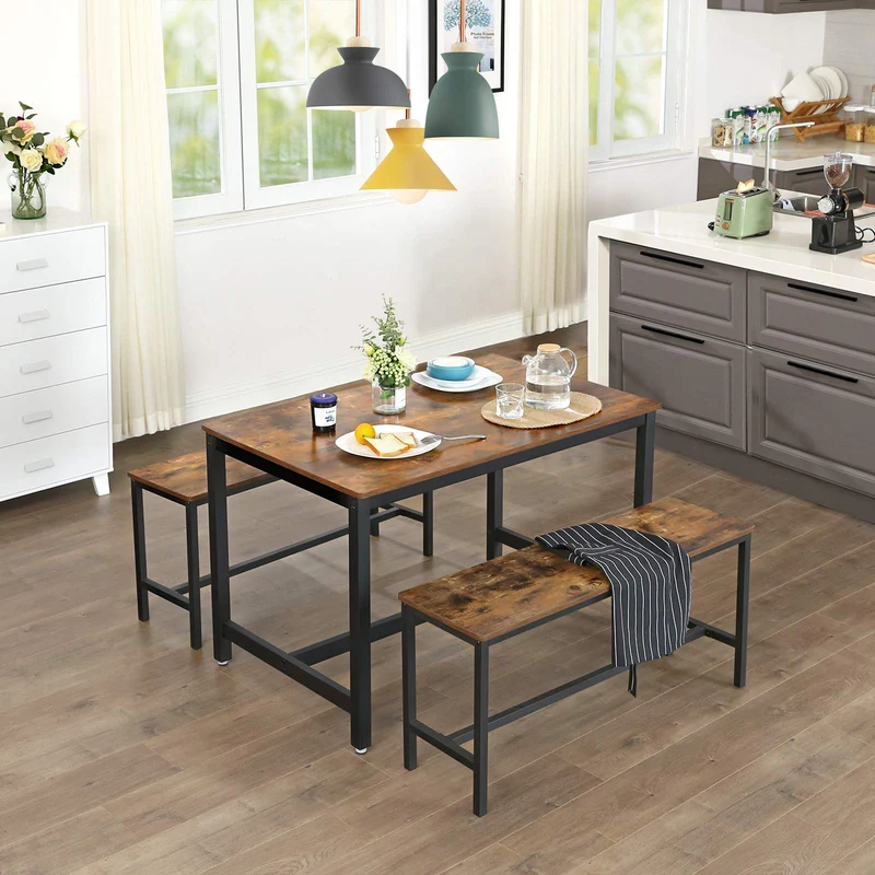VASAGLE Bancs de Salle à Manger, Lot de 2, Siège pour Cuisine, Style Industriel, 108 x 32,5 x 50 cm, Cadre Métallique Durable, pour Cuisine, Salle à Manger, Salon, Marron Rustique KTB33X
