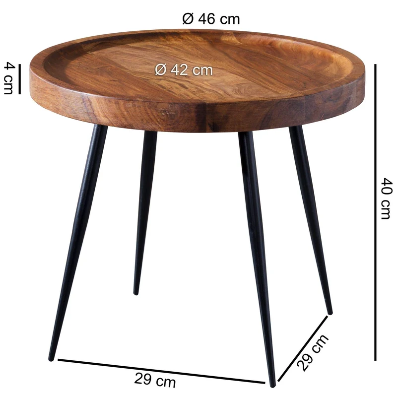 FineBuy Table d'appoint Rond 46 x 40 x 46 cm Sheesham Bois Massif métal Table Basse | Style Industriel Bois véritable Table de Salon | Table en Bois Jambes métalliques | Add on Table Table décorative