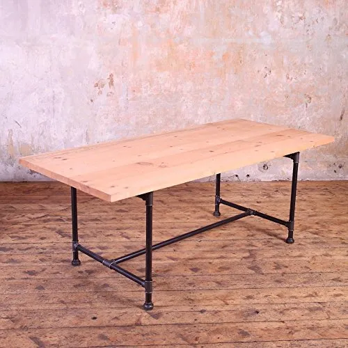 CosyWood Pieds de Tuyau en métal de Style Industriel Table de Salle à Manger, Maria (Beige)-Silver (Mild Steel), 8 Seater W200xD90xH75cm