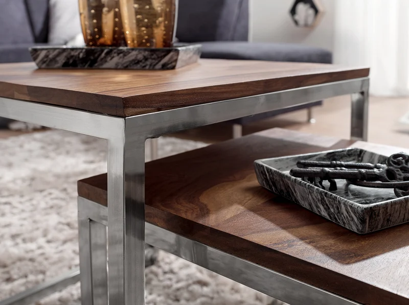 Wohnling WL1.308 Sheesam Tables d'appoint en Bois Massif 45 x 45 cm et 35 x 35 cm