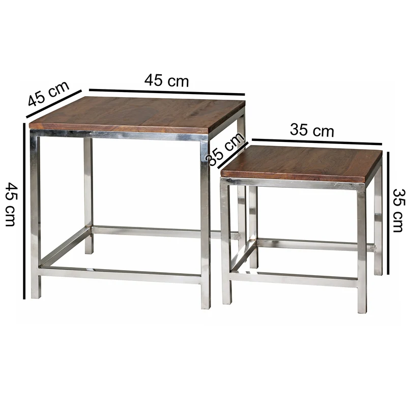 Wohnling WL1.308 Sheesam Tables d'appoint en Bois Massif 45 x 45 cm et 35 x 35 cm