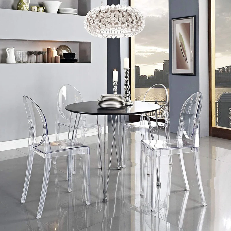 Across-EU Shop Lot de 2 Ghost Chaises en Acrylique Polycarbonate pour Salle à Manger, Salon, Bureau, Restaurant et Jardin, Taille: 91*35*48cm, Poids: 9kg, Transparent