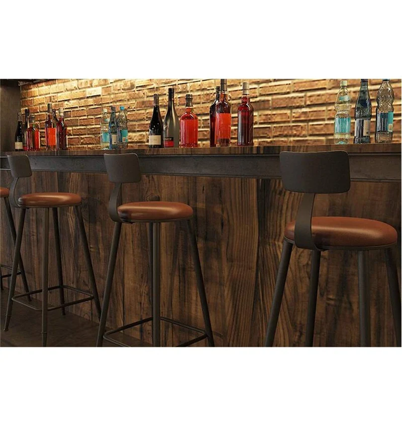 Furniture stool/Hauteur comptoir tabourets métal Tabouret style vintage ronde Bar en fer forgé Tabourets de bar en bois Tabourets for Chaise Cuisines Coussin en cuir noir petit déjeuner