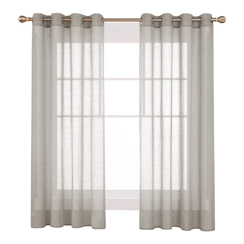Doconovo Lot de 2 Rideaux Voilages Effet Lin à Oeillets pour Chambre 140x180 cm Lin