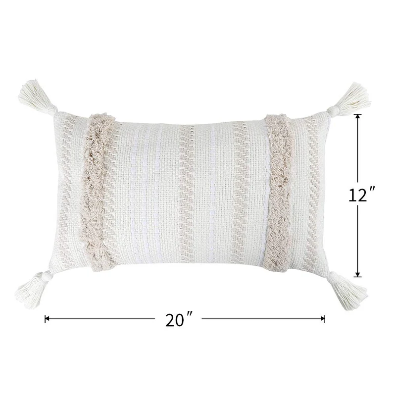 Lomohoo - Taie d'oreiller moderne simple touffeté à pompons géométriques tricotés pour décoration d'intérieur, beige uni, Coton, beige, 30cm x 50cm