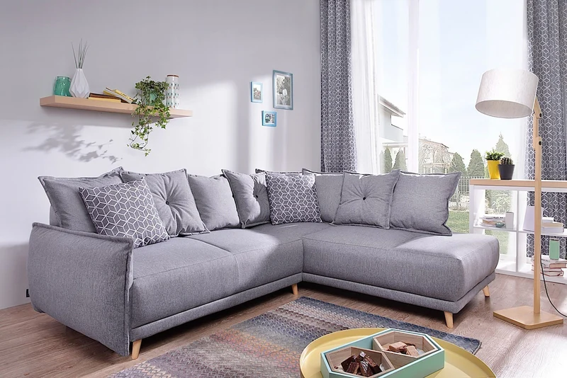 Bobochic Lena - Canapé scandinave d'angle Droit - Gris Clair - 236x90x190cm