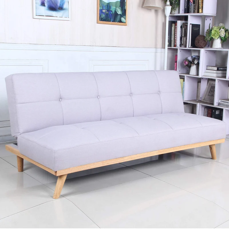 marcKonfort Canape lit Clic Clac 3 Places RIMEN Gris tapissé en tisu 100% Polyester, Pieds en Bois